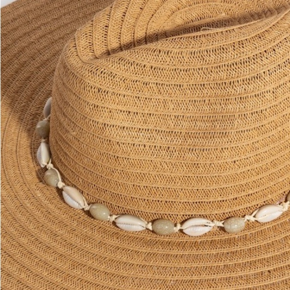 Fame Shell Beaded Wide Brim Straw Hat - Picture 3 of 6